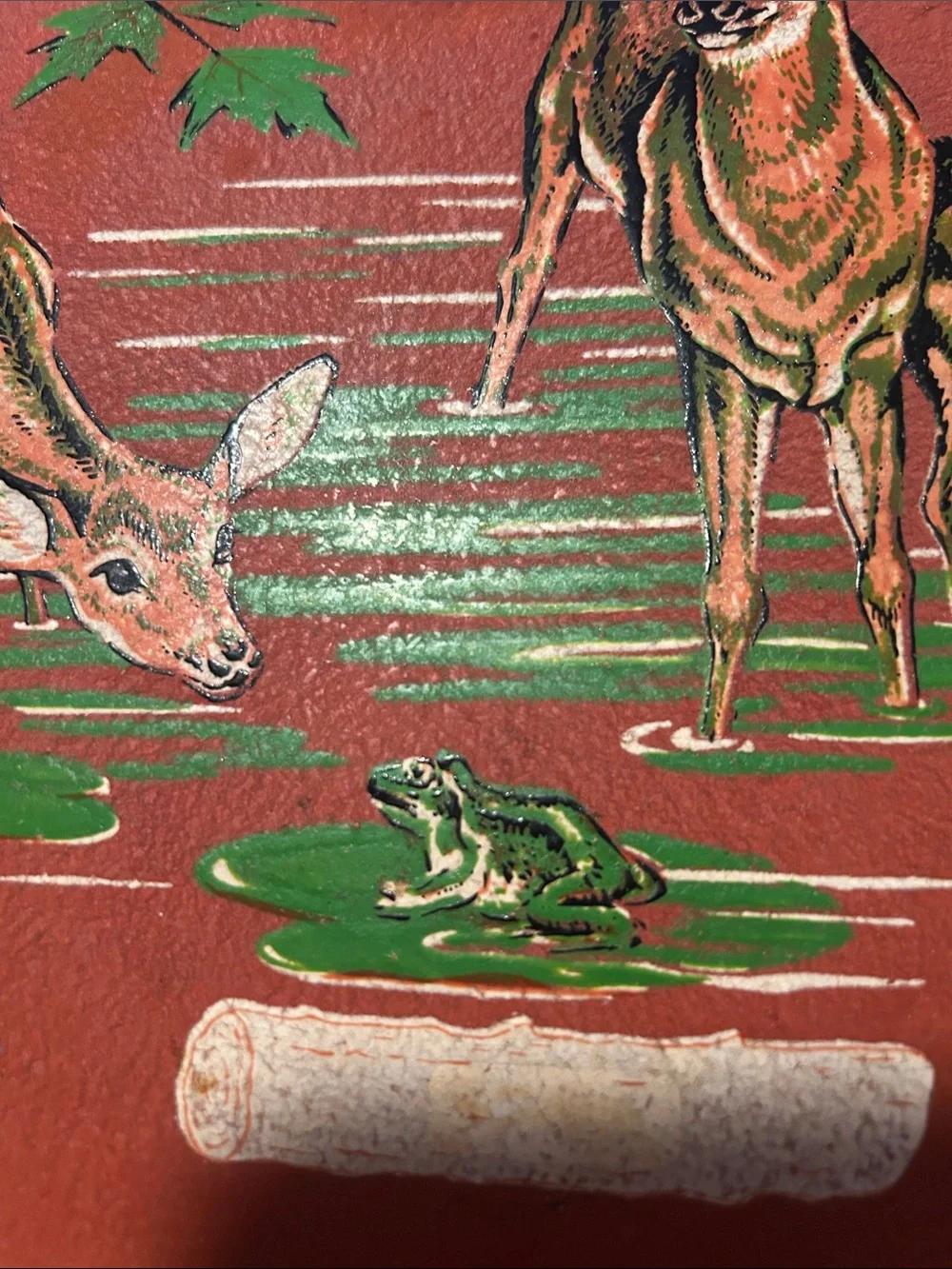 Vintage Deer Scene Red Decorative Tray